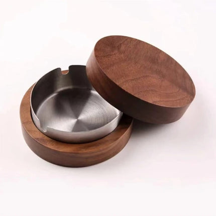 Ashtray Stainless Wood Base/Cover