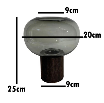 2pcs-Flattened Glass Vase with Walnut Wood Base