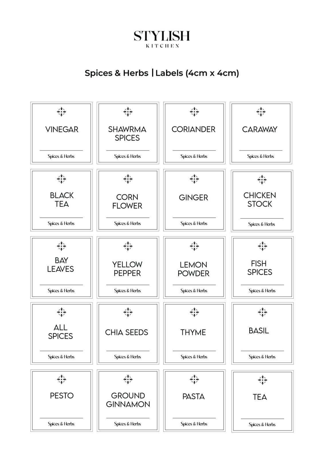 Stylish Kitchen Labels (4x4)