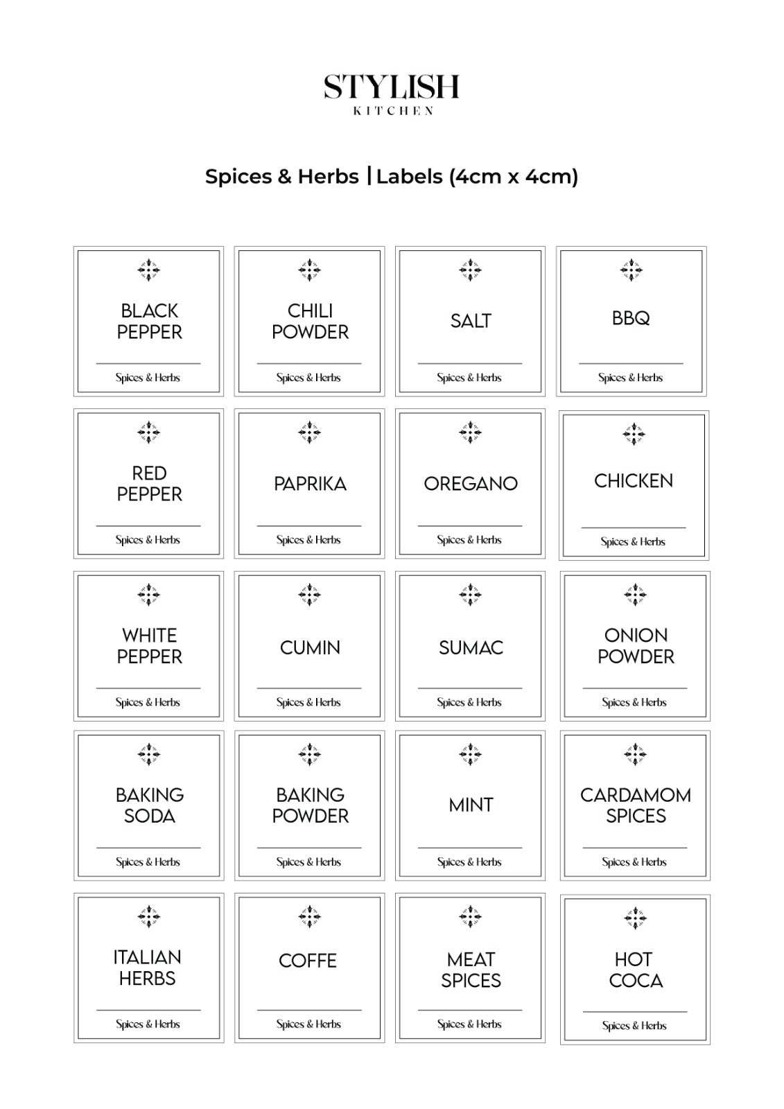 Stylish Kitchen Labels (4x4)