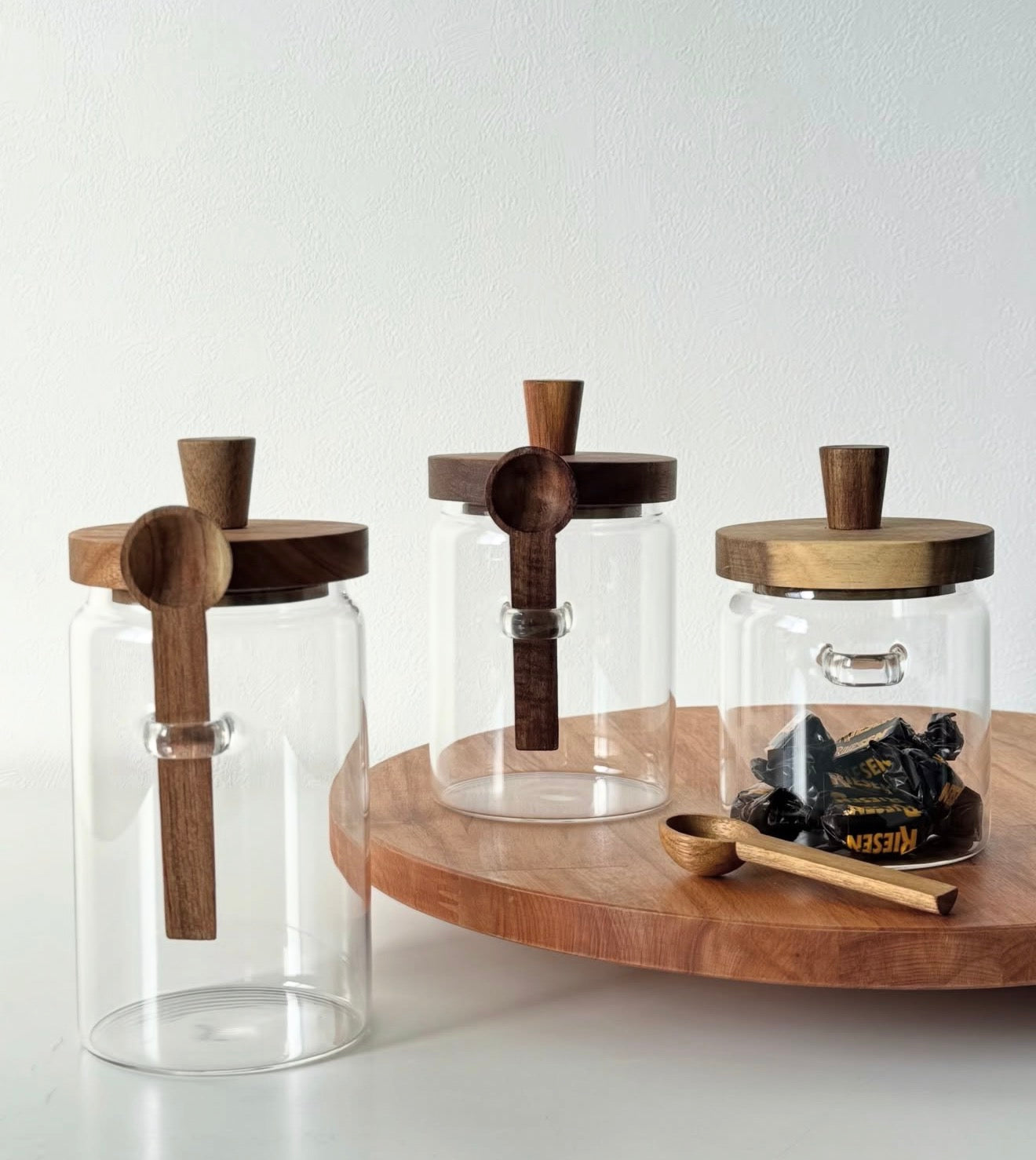 Set of 3 Glass Jars with Wood Spoons