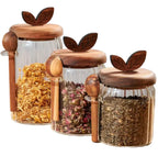 Set of 3 Glass Jars With Wood Spoons