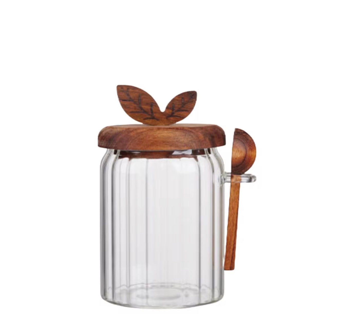 Wooden & Glass Storage Jar Set with Wood spoons