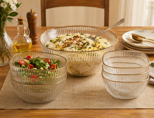 Elegant Ribbed Glass Serving Set