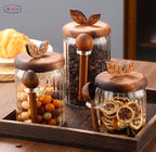 Wooden & Glass Storage Jar Set with Wood spoons