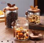 Wooden & Glass Storage Jar Set with Wood spoons