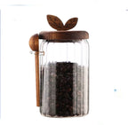 Wooden & Glass Storage Jar Set with Wood spoons