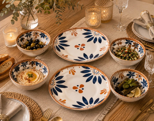 Elegant Floral Ceramic Serving Set – 6 Pieces