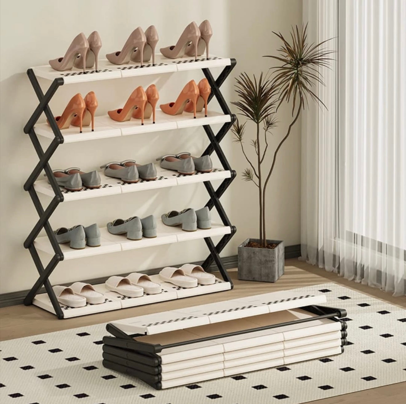 5 - Tier Plastic Folding Shoe Rack