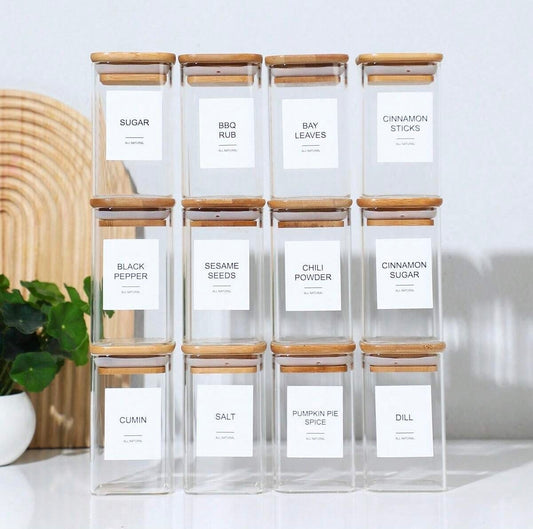 12pcs Spices Square Jars (10cm)