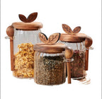 Set of 3 Glass Jars With Wood Spoons