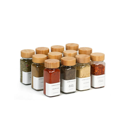 Spice Jars Shaker Bamboo Lid (set 12)