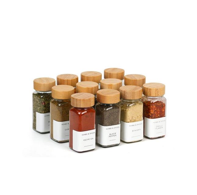 Spice Jars Shaker Bamboo Lid (set 12)