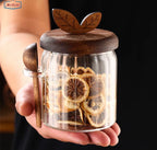 Wooden & Glass Storage Jar Set with Wood spoons