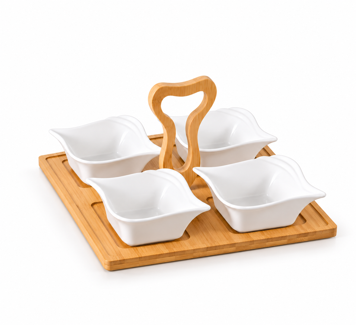 4-Piece Serving Bowl Set with Wooden Tray