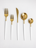 White/Gold Stainless Steel Flatware Set – 60-Piece Service for 12