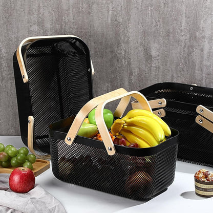 1pcs Storage Basket with Wooden Handles