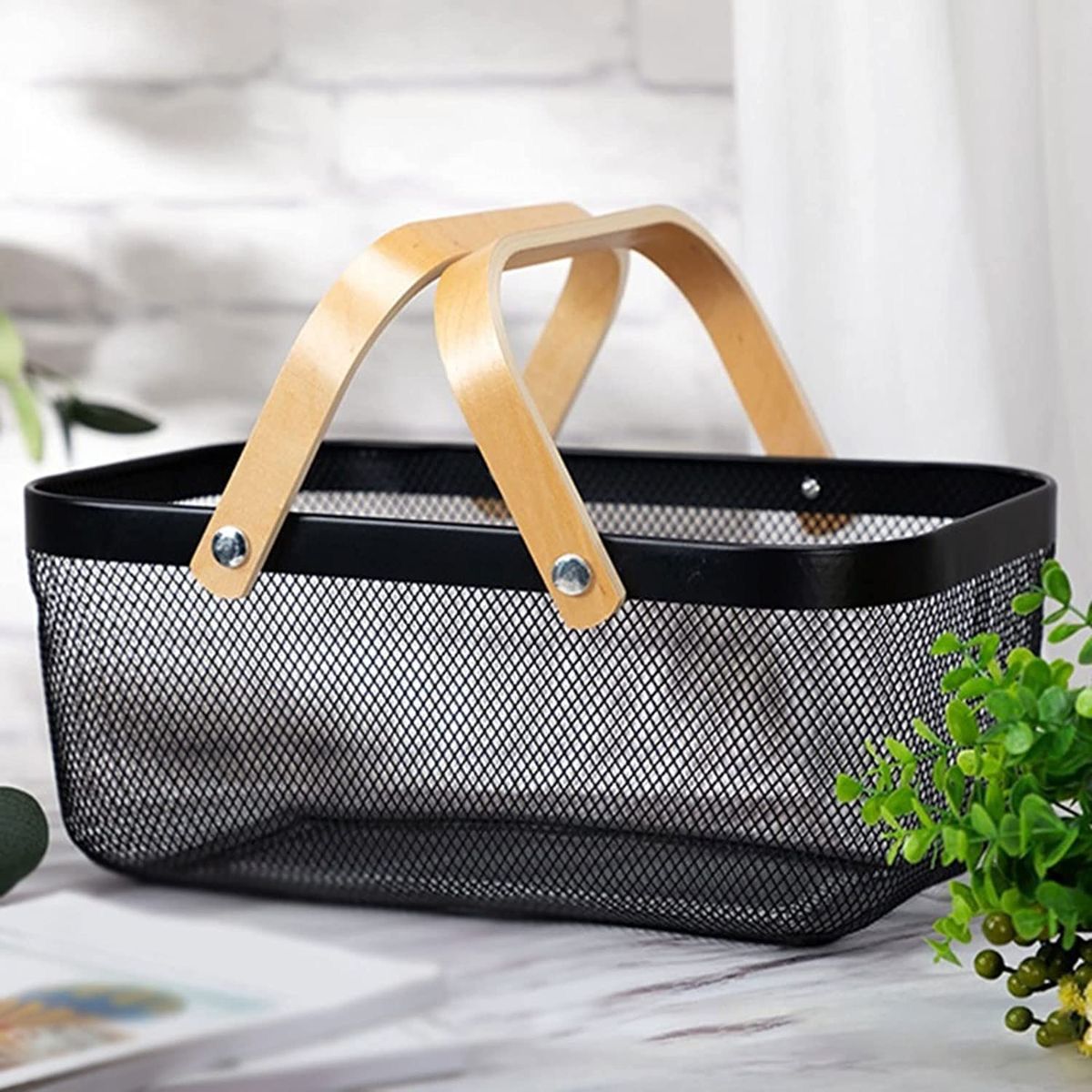 1pcs Storage Basket with Wooden Handles