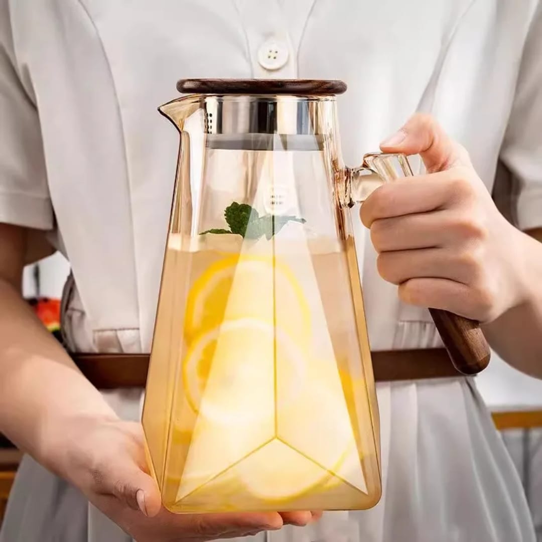 Glass Pitcher with Woden handle