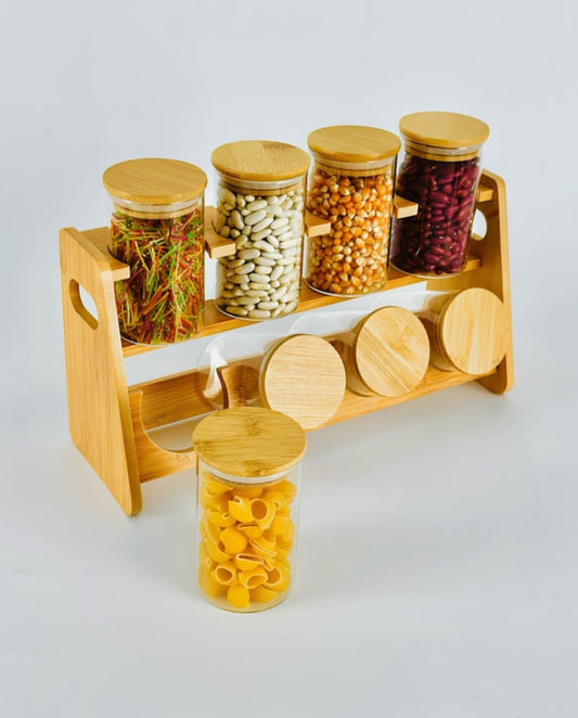 Wood Stand with 8 Jars