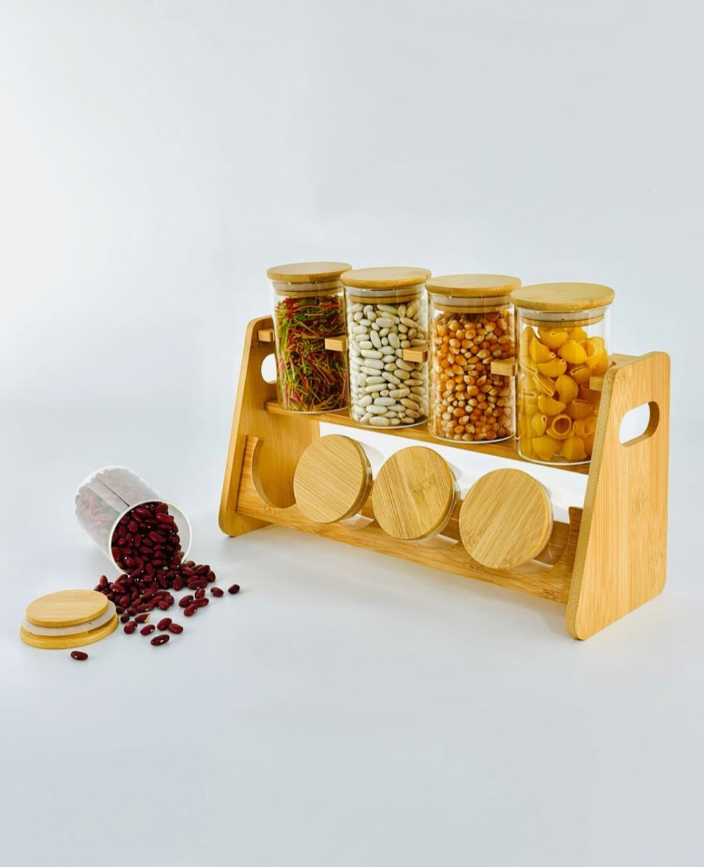 Wood Stand with 8 Jars