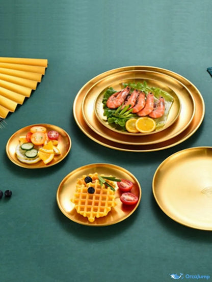 1pcs Elegant Gold Stainless Steel plates for breakfast