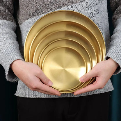 1pcs Elegant Gold Stainless Steel plates for breakfast