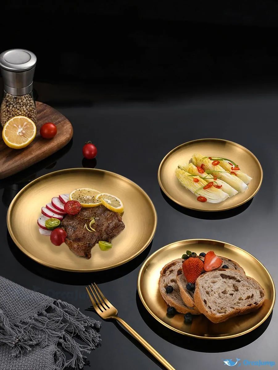 1pcs Elegant Gold Stainless Steel plates for breakfast