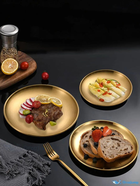 1pcs Elegant Gold Stainless Steel plates for breakfast