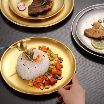 1pcs Elegant Gold Stainless Steel plates for breakfast