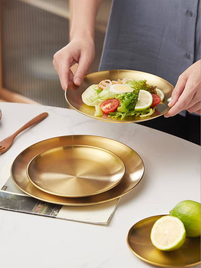 1pcs Elegant Gold Stainless Steel plates for breakfast