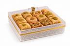 Elegant Crystal Dessert Serving Box with Gold Details