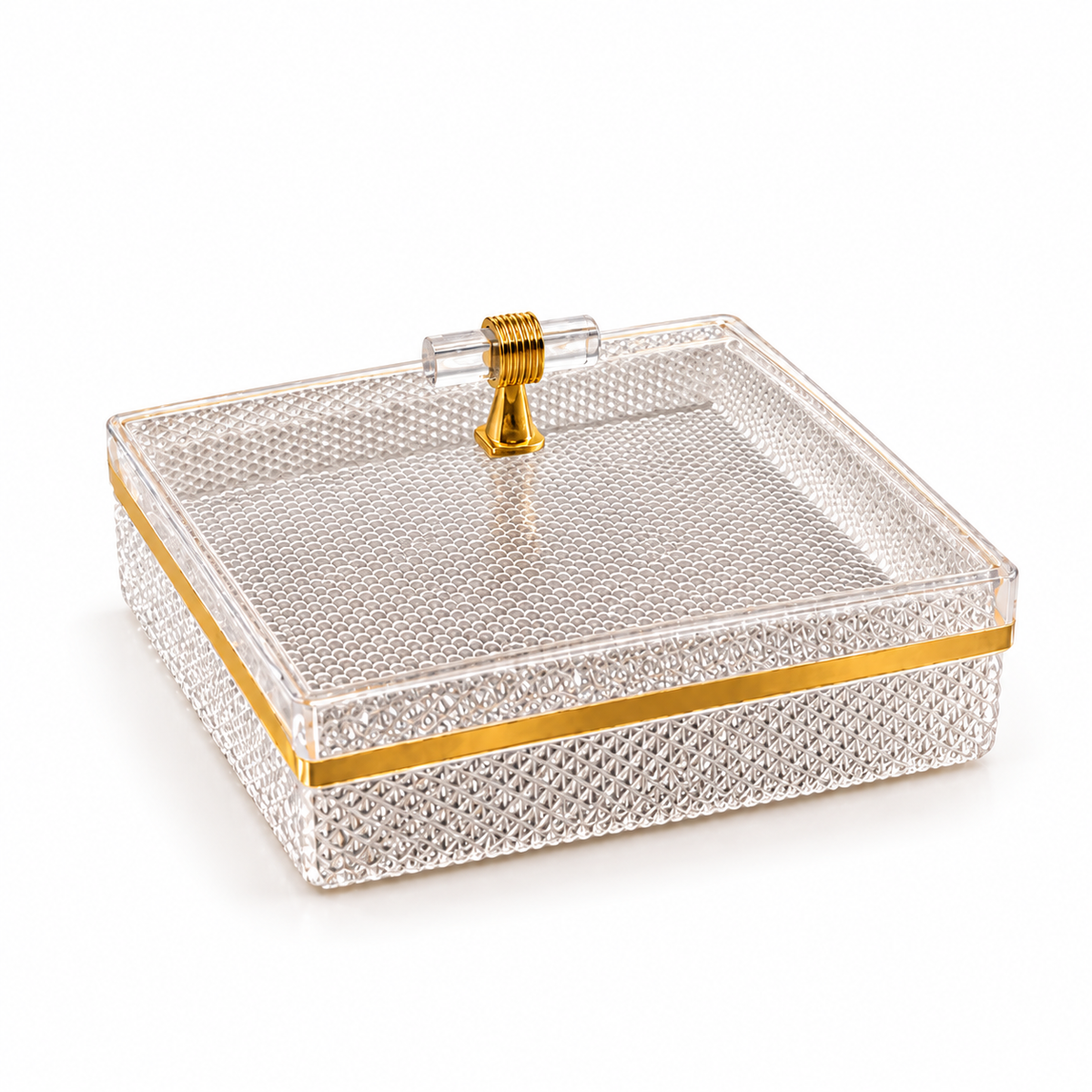 Elegant Crystal Dessert Serving Box with Gold Details