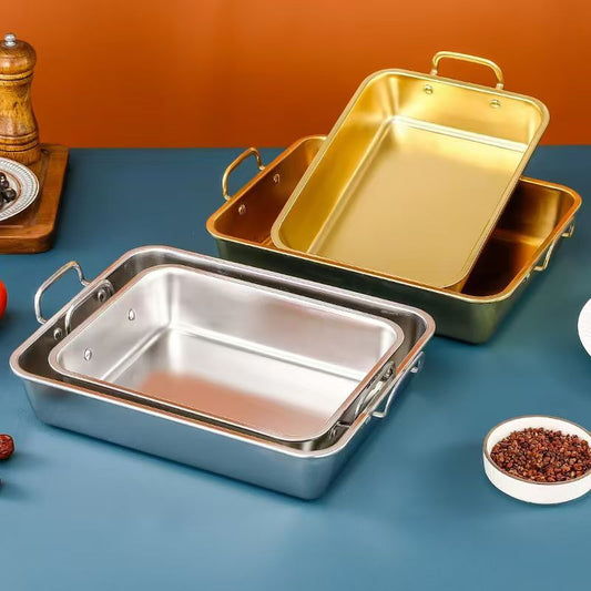 Stainless steel and golden oven trays