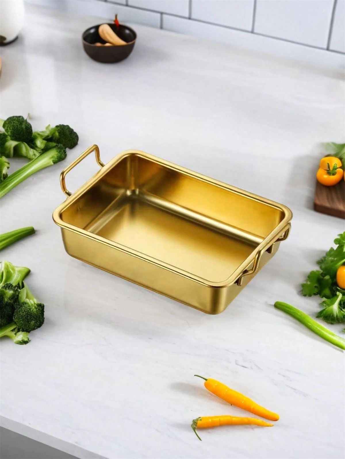 Stainless steel and golden oven trays