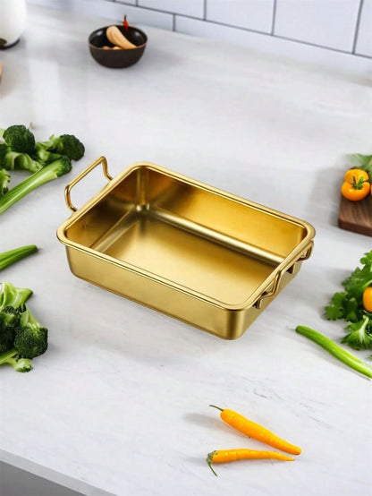 Stainless steel and golden oven trays