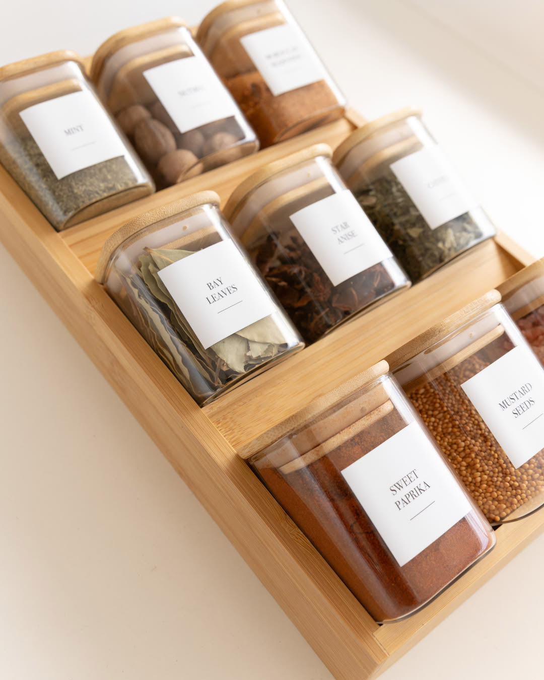 9pcs Square Jars with Wood Stand