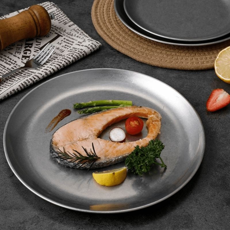 Modern stainless steel serving plates