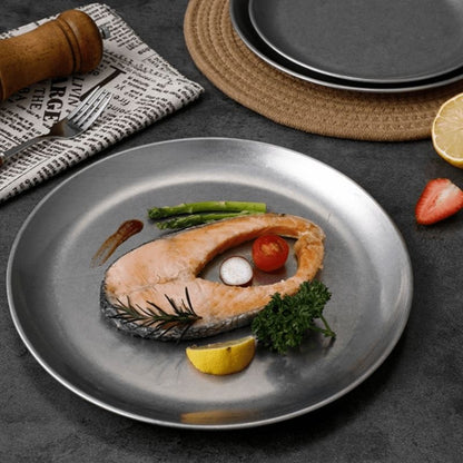 Modern stainless steel serving plates