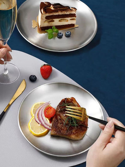 Modern stainless steel serving plates