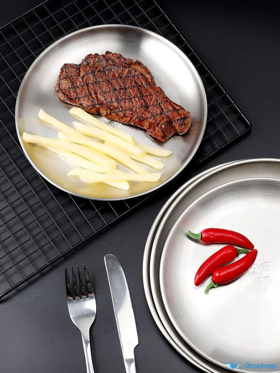 Modern stainless steel serving plates
