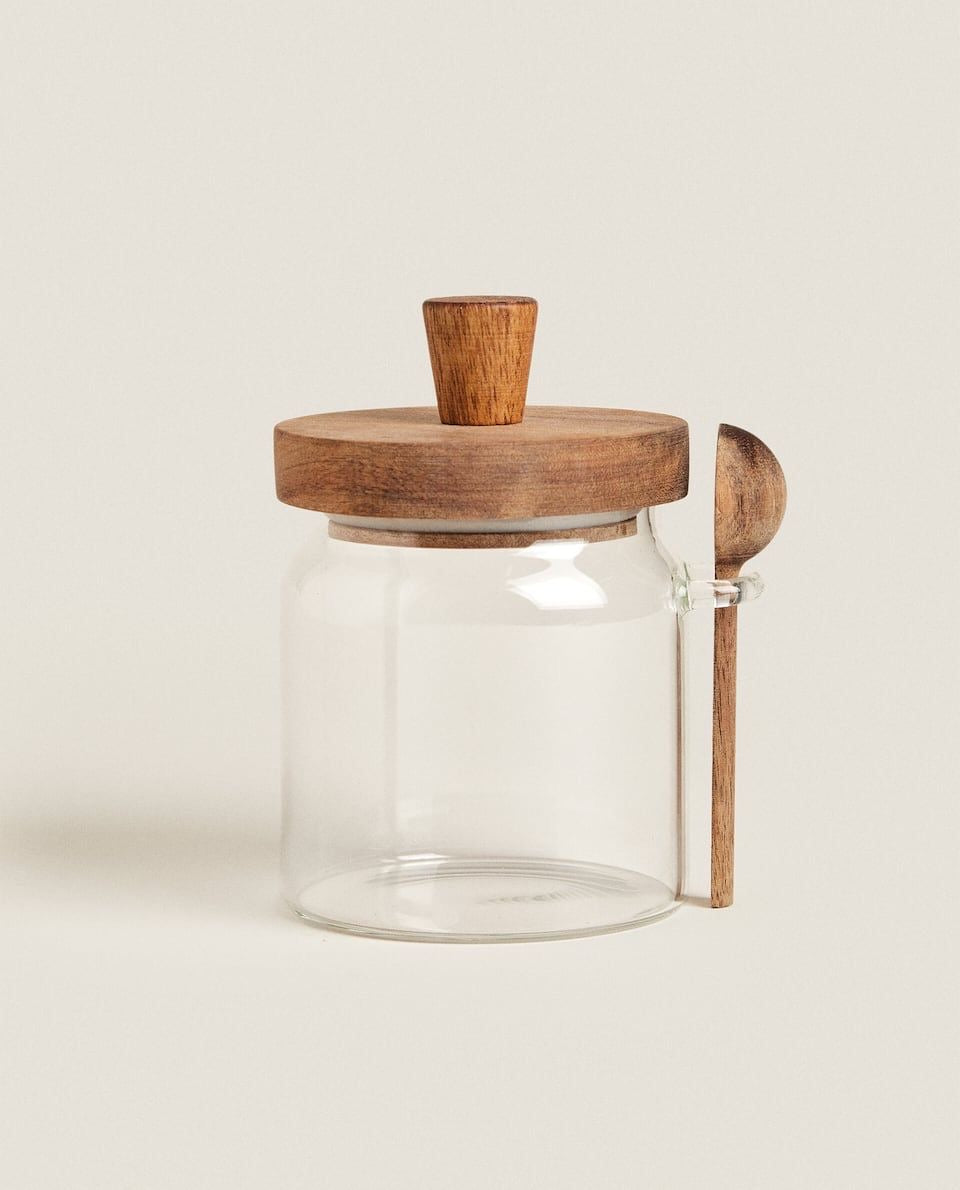 Set of 3 Glass Jars with Wood Spoons