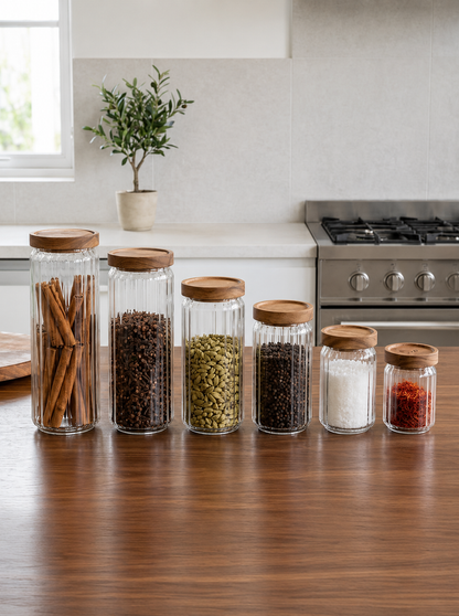 Glass Storage Jars Set with Wooden Lids