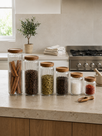 Glass Storage Jars Set with Wooden Lids
