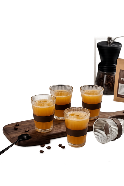 6 Glass Cups with Middle Wood