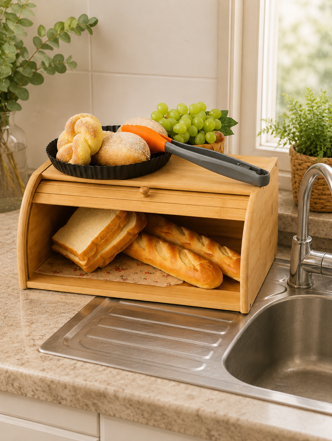 Bamboo Bread Box with Roll-Top Lid