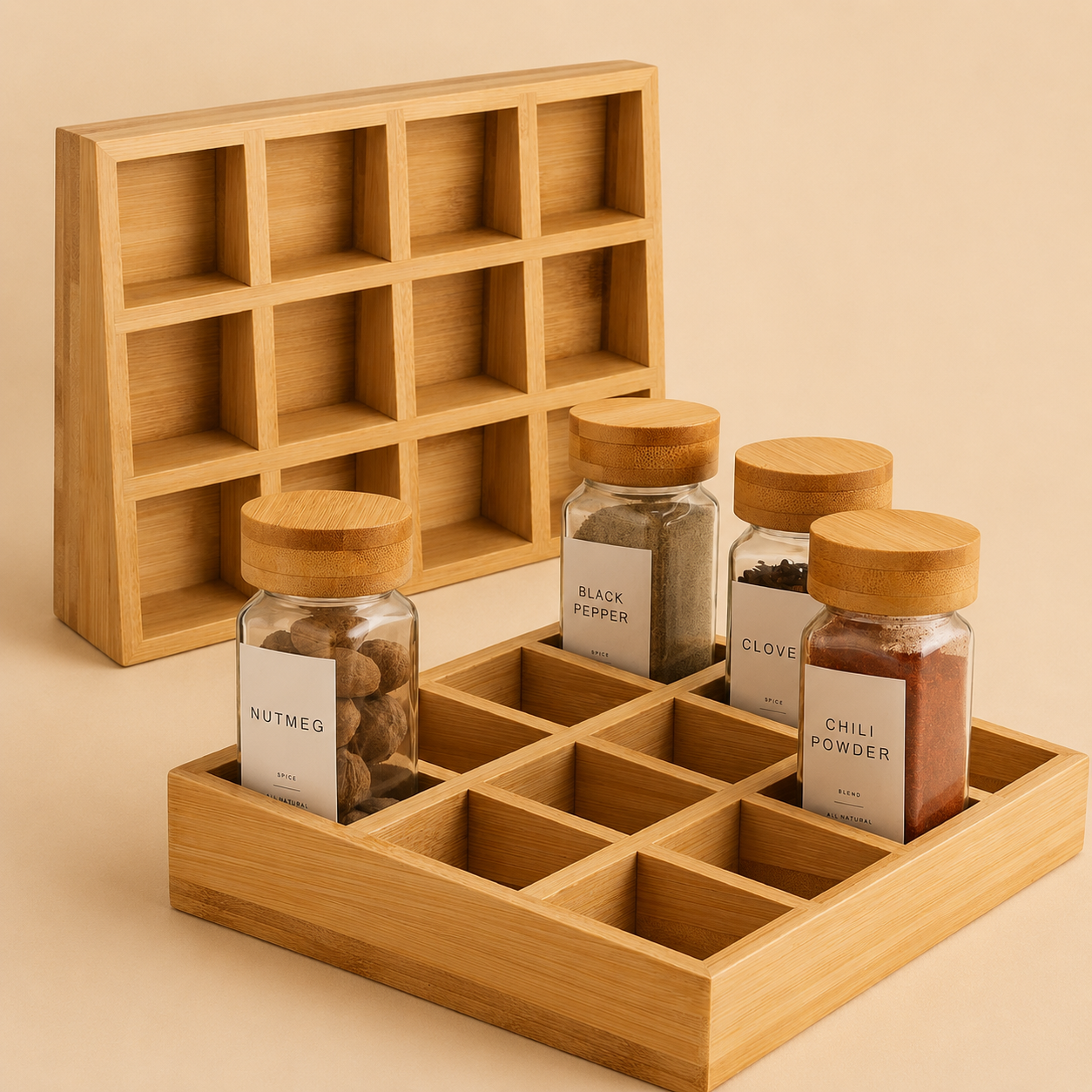 12pcs Spices Jars with Wood Stand