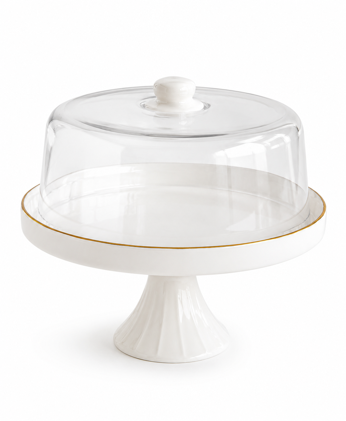 Elegant Cake Stand with Glass Dome – White Ceramic Base