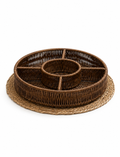 Round Woven Serving Tray with Compartments