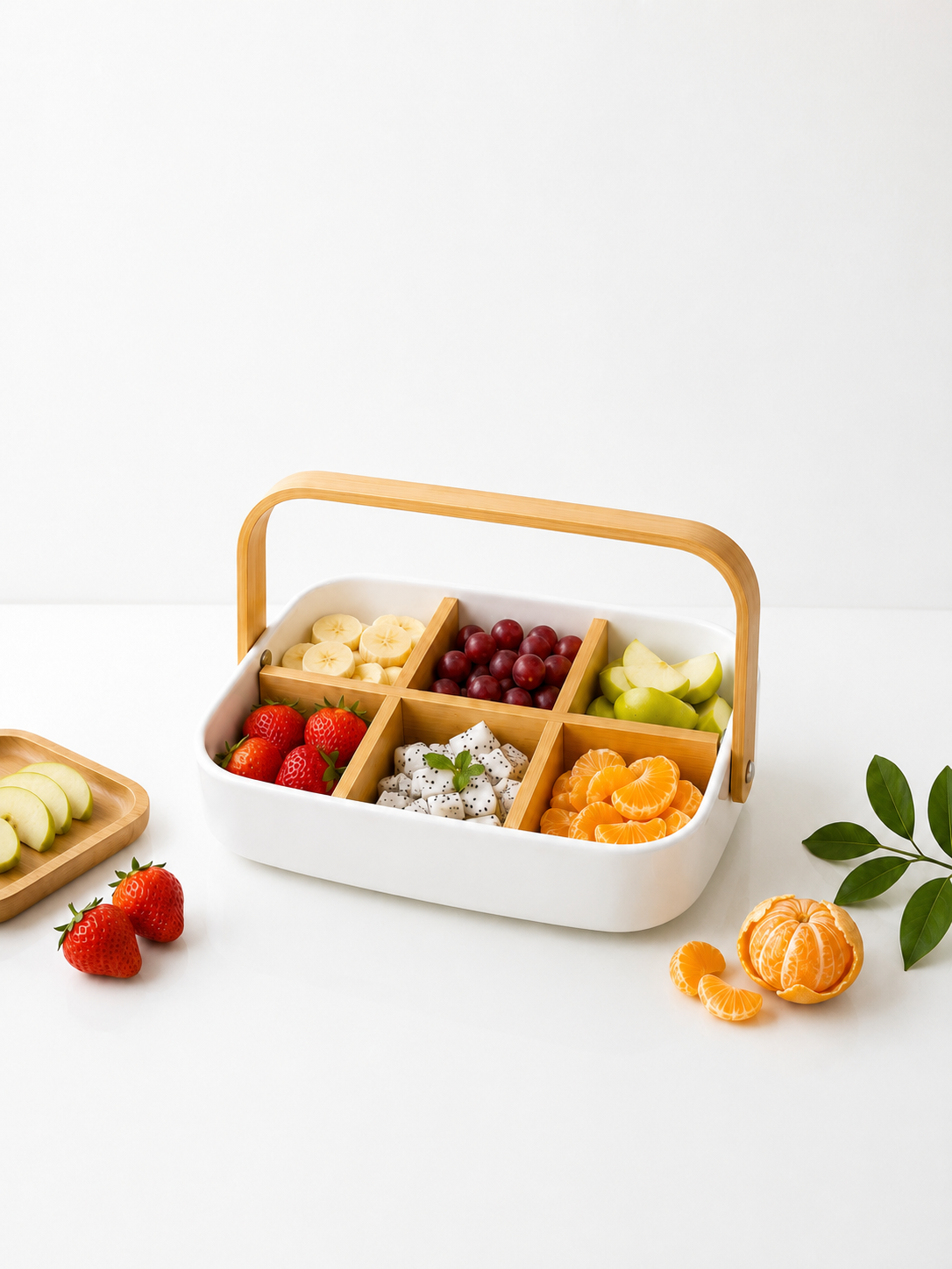 6-Compartment Wooden Serving Tray